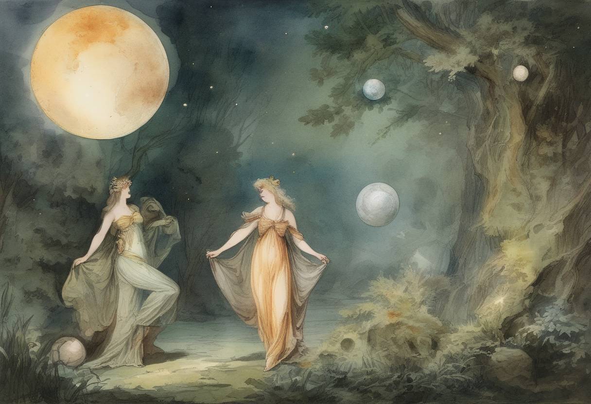 Watercolor painting based depiction of William Herschel discovered Titania and Oberon, two moons of Uranus. (1787)
