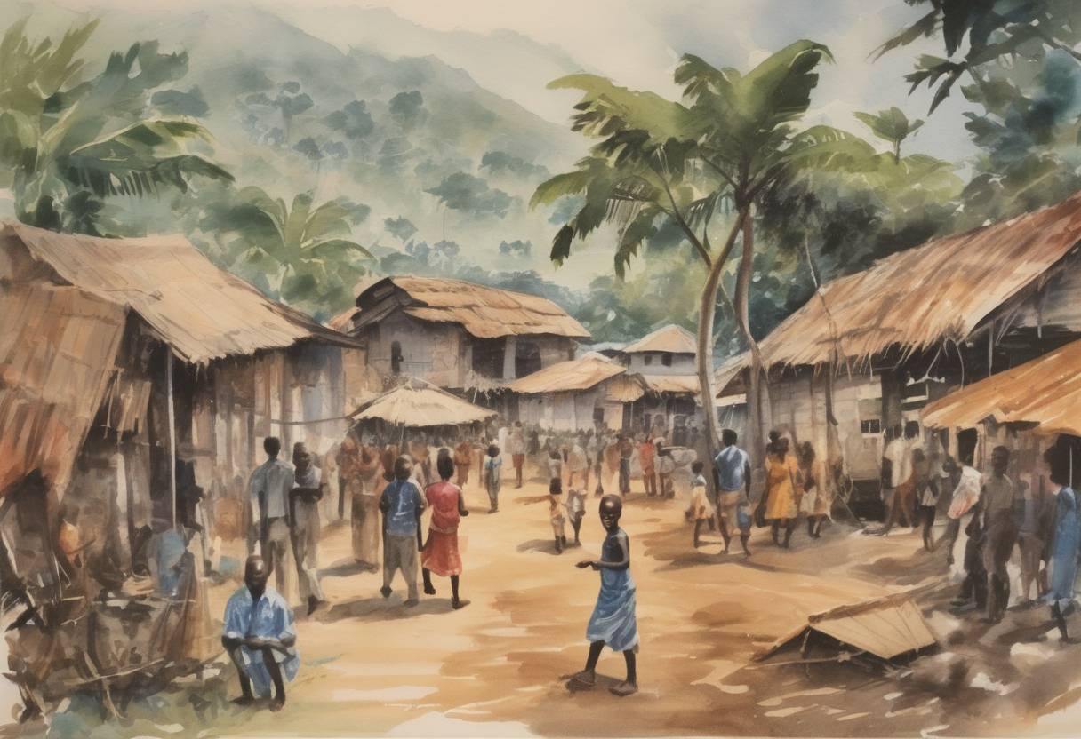 Watercolor painting based depiction of Sierra Leone gained independence from the United Kingdom. (1961)