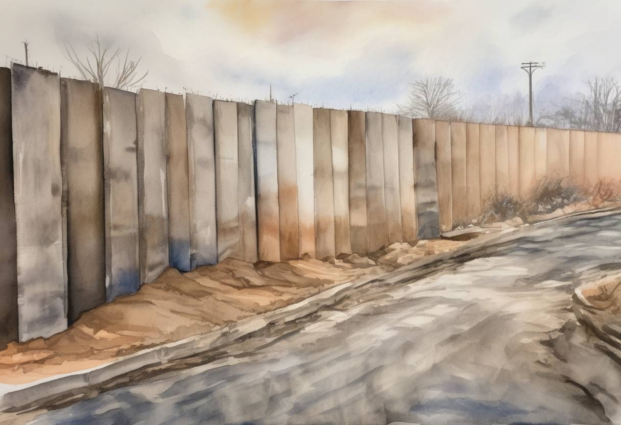 Watercolor painting based depiction of President Donald Trump declared a national emergency to fund the construction of a wall along the U.S.-Mexico border, bypassing Congress. (2019)