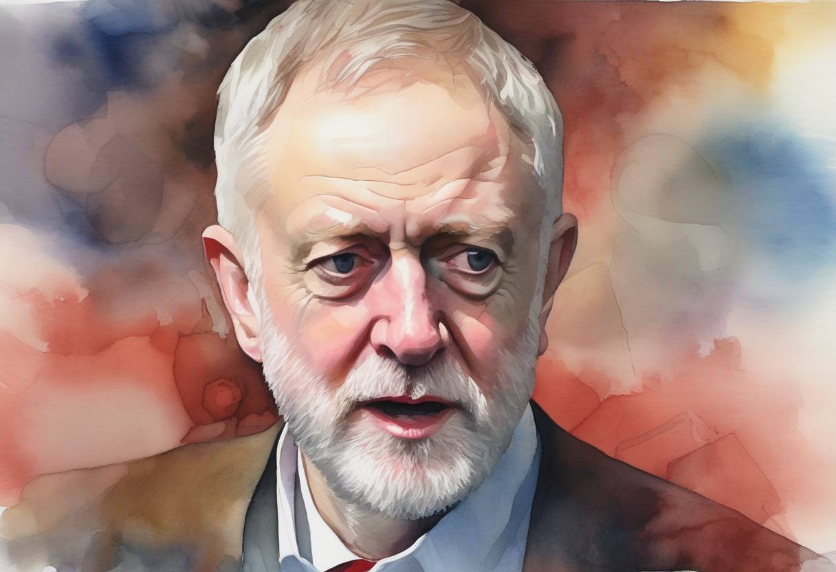 Watercolor painting based depiction of Jeremy Corbyn was elected leader of the UK Labour Party, marking a significant shift to the left in the party's policies and leadership. (2015)
