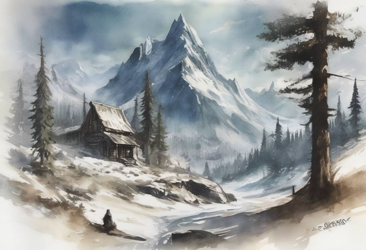 Watercolor painting based depiction of The video game 'The Elder Scrolls V: Skyrim' was released, becoming one of the most critically acclaimed and best-selling video games of all time. It had a significant impact on the gaming industry and popular culture. (2011)