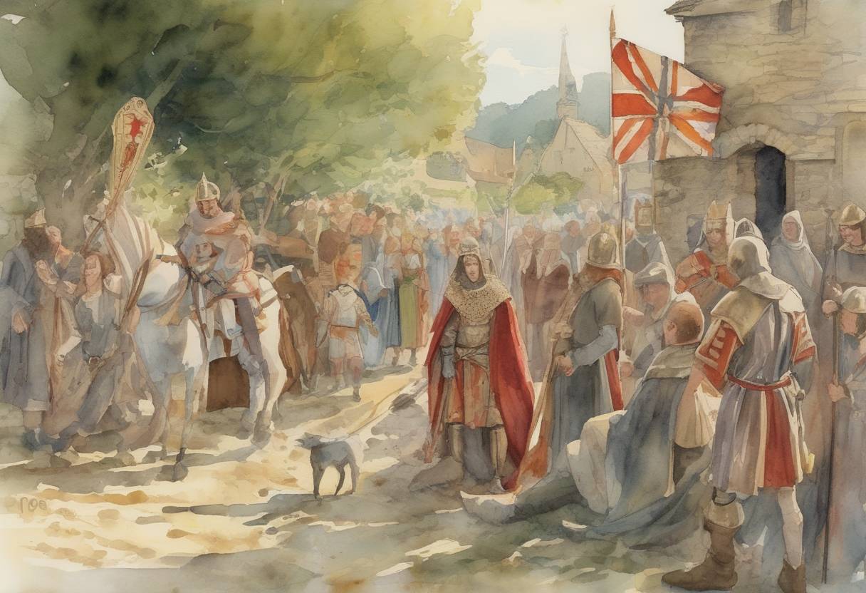 Watercolor painting based depiction of The death of Saint Kenelm, a child king of Mercia, is traditionally dated to this day. His story became a popular medieval legend, and he was venerated as a martyr and saint in England. (709)