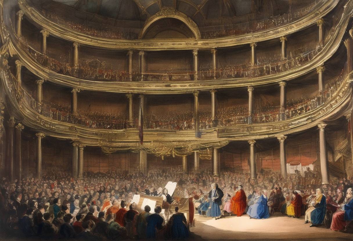 Watercolor painting based depiction of Handel completes his famous oratorio 'Messiah'. (1741)