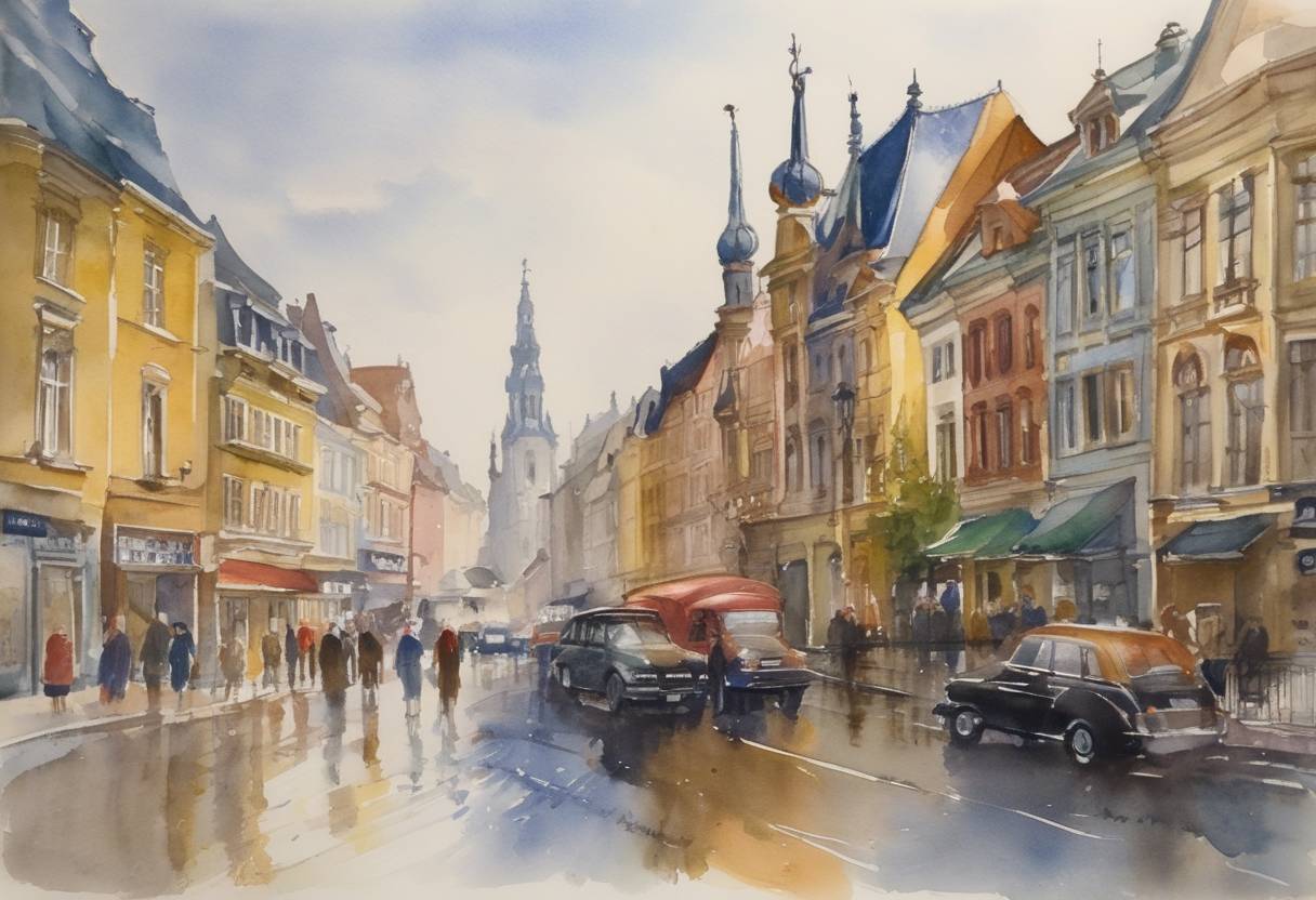 Watercolor painting based depiction of The European Community recognizes the independence of the Baltic states: Estonia, Latvia, and Lithuania, which were part of the Soviet Union. (1991)