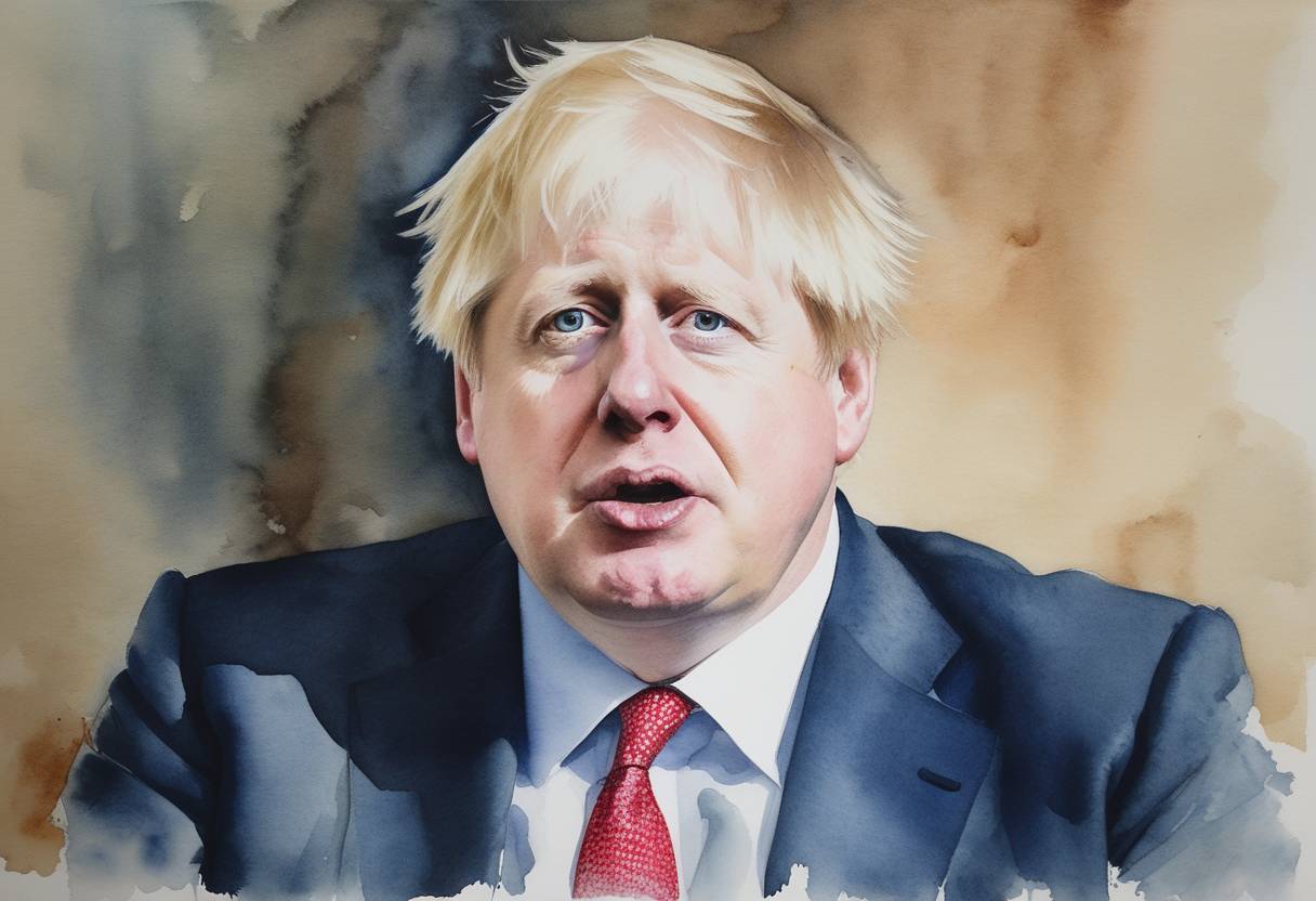 Watercolor painting based depiction of Boris Johnson officially became Prime Minister of the United Kingdom after being invited to form a government by Queen Elizabeth II. (2019)