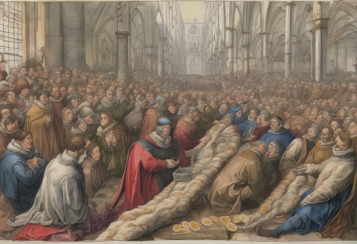 Watercolor painting based depiction of The Diet of Worms ends with the Edict of Worms, which declared Martin Luther an outlaw and heretic for his refusal to recant his teachings. (1521)