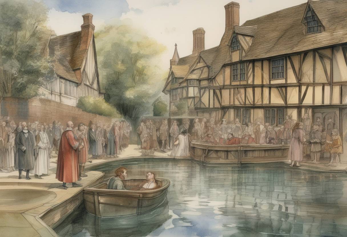 Watercolor painting based depiction of William Shakespeare is baptized in Stratford-upon-Avon, England. He would become one of the most influential playwrights and poets in the English language. (1564)