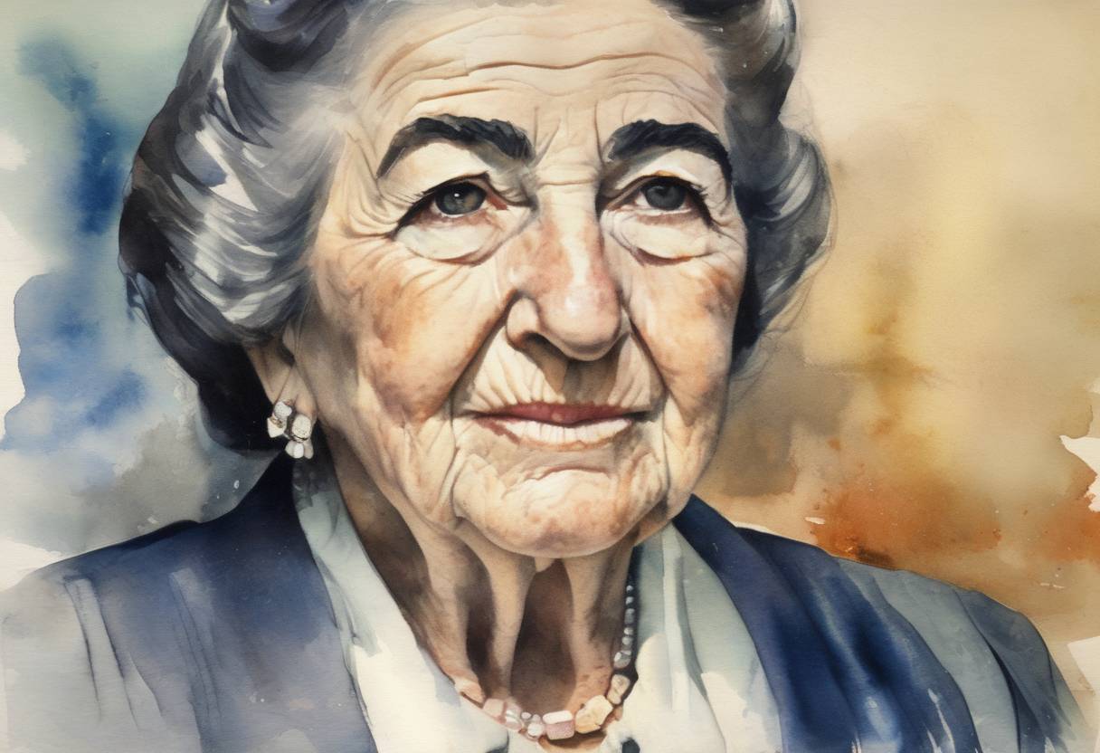 Watercolor painting based depiction of Golda Meir became the first female Prime Minister of Israel. (1969)