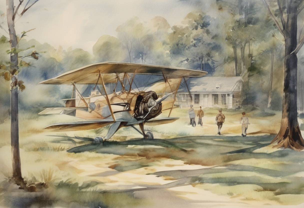 Watercolor painting based depiction of The Lindbergh kidnapping occurred when Charles Lindbergh Jr., the son of aviator Charles Lindbergh, was abducted from his family home in New Jersey. (1932)
