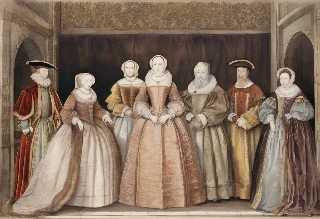 Watercolor painting based depiction of Catherine Howard, the fifth wife of King Henry VIII of England, was executed for adultery. (1542)