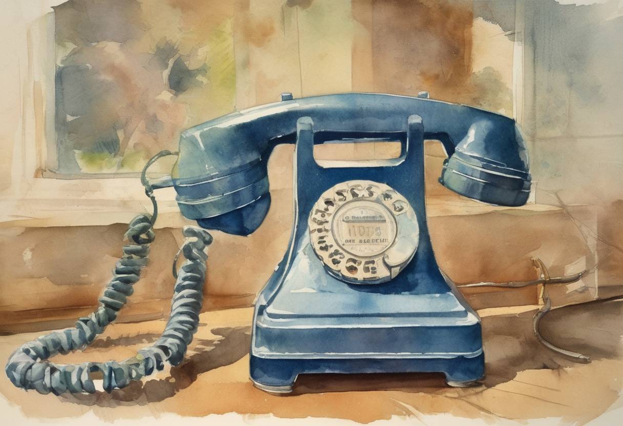 Watercolor painting based depiction of Direct-dial coast-to-coast telephone service began in the United States. (1951)