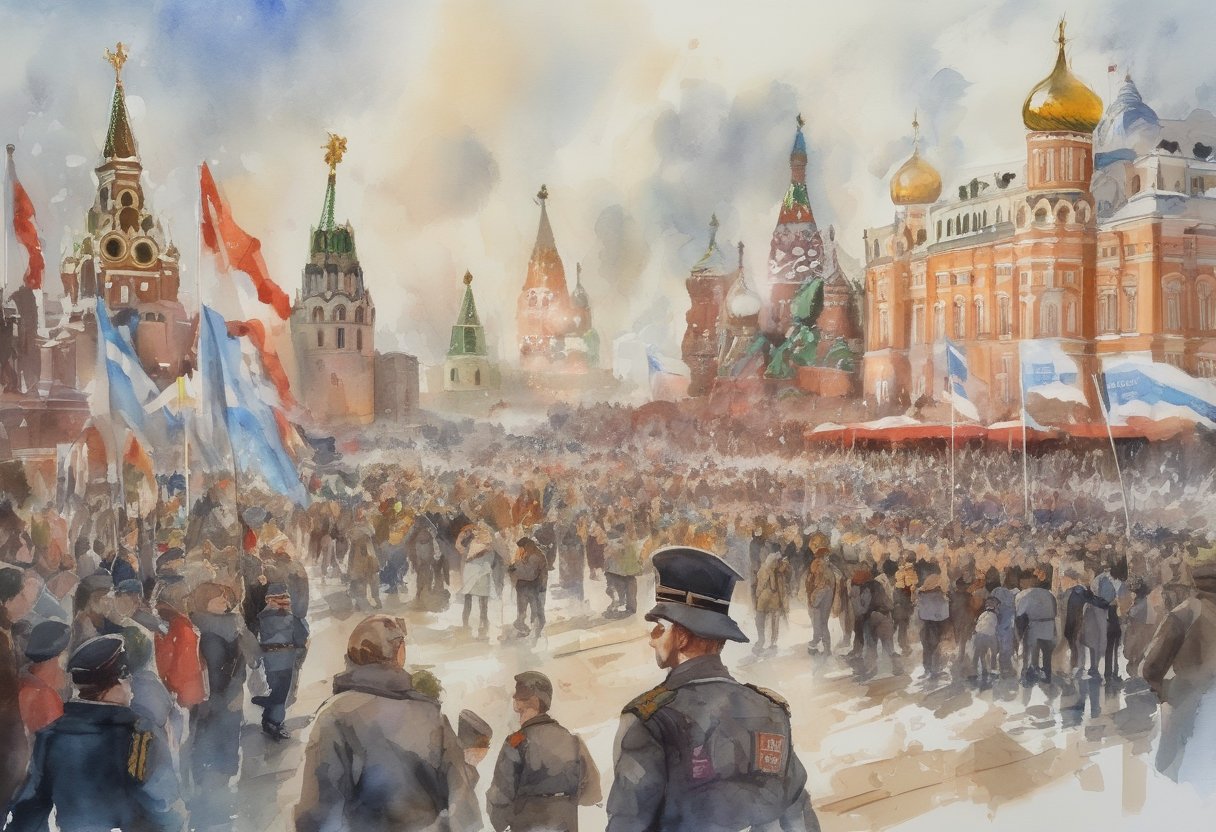Watercolor painting based depiction of Russia formally annexed Crimea after a controversial referendum, which was widely condemned by the international community. This event significantly escalated tensions between Russia and Western countries. (2014)
