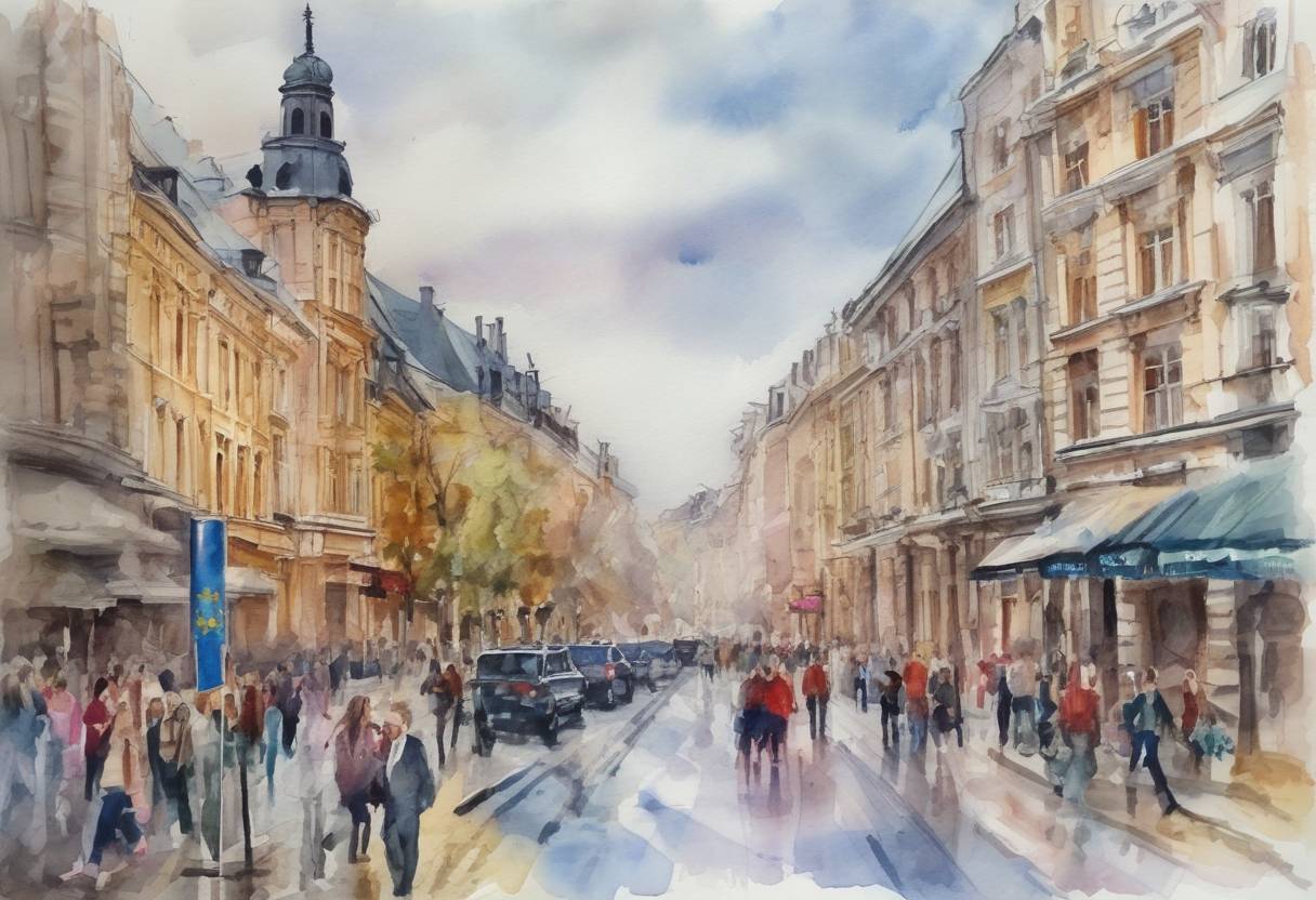 Watercolor painting based depiction of The European Union agreed to grant Ukraine and Moldova candidate status, marking a significant step in their potential accession to the EU. (2022)