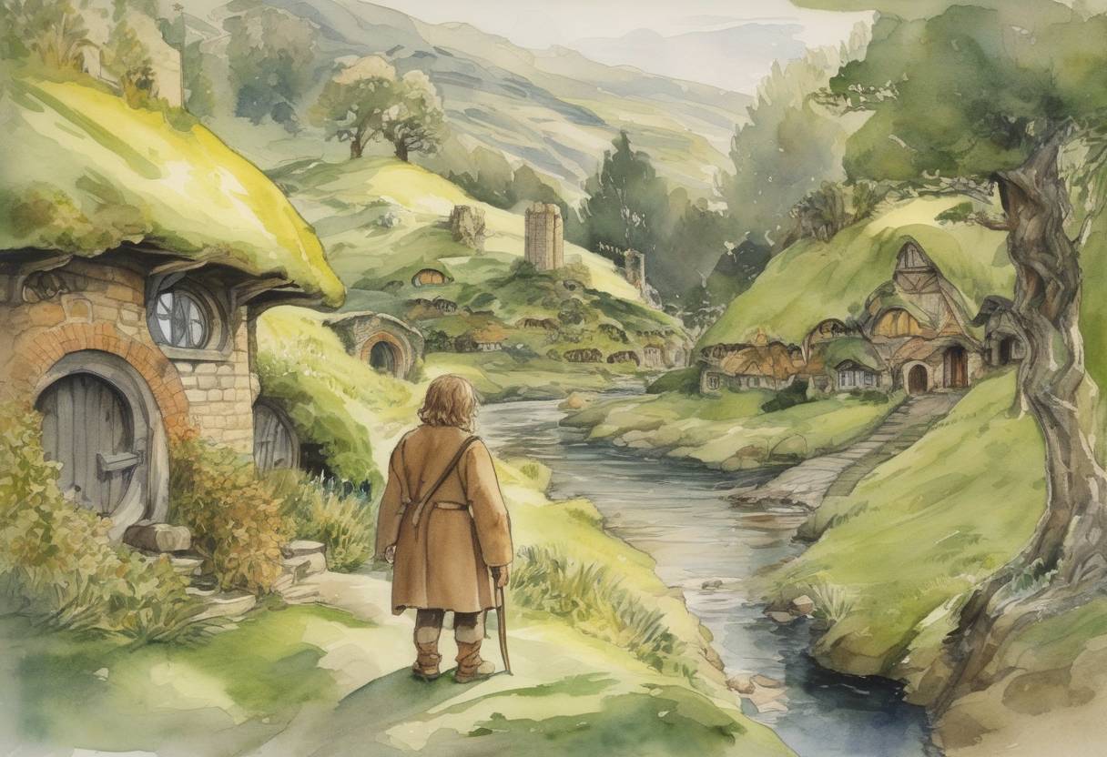 Watercolor painting based depiction of J.R.R. Tolkien's 'The Hobbit' was published, introducing readers to Middle-earth. (1937)