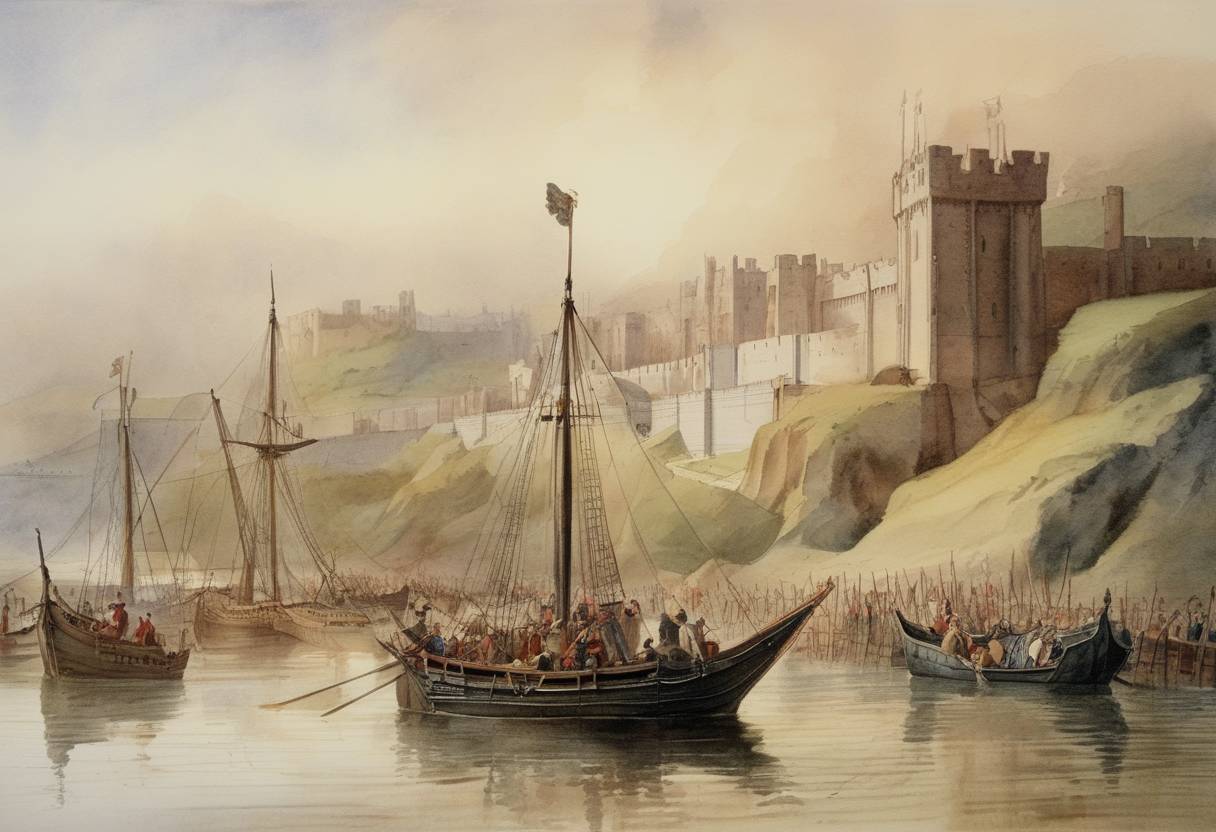 Watercolor painting based depiction of King Edward I of England dies, and is succeeded by his son, Edward II. (1307)