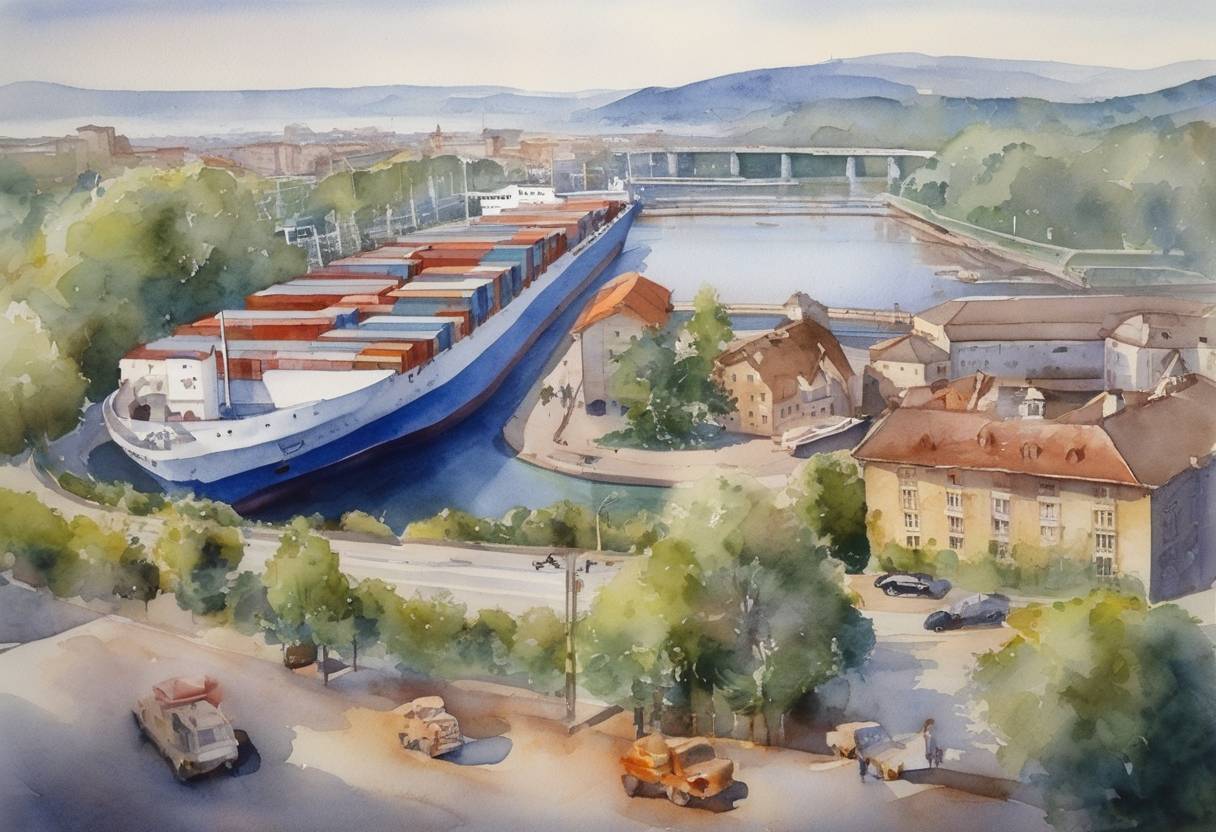 Watercolor painting based depiction of The World Trade Organization (WTO) was established, taking over from the General Agreement on Tariffs and Trade (GATT), to facilitate international trade. (1995)