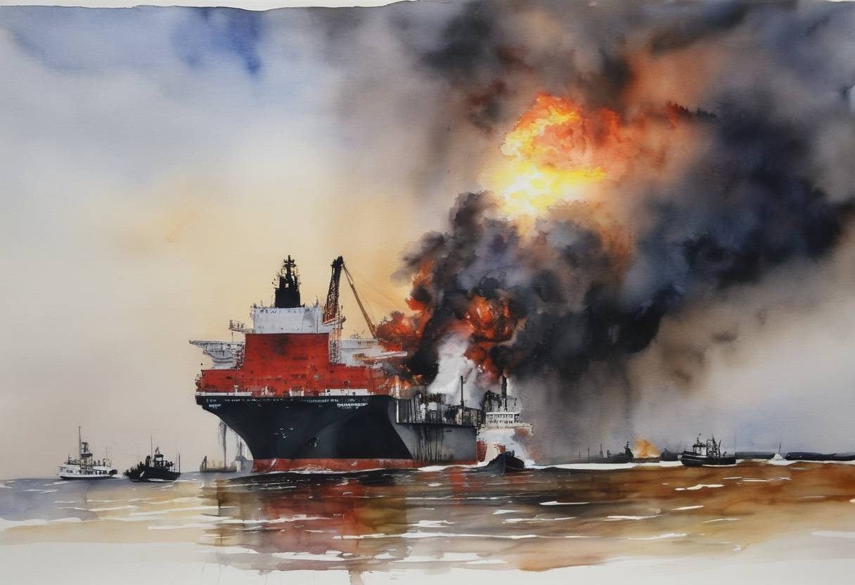 Watercolor painting based depiction of BP announced that CEO Tony Hayward would be replaced by Bob Dudley, effective October 1, 2010, following the Deepwater Horizon oil spill disaster in April 2010. (2010)