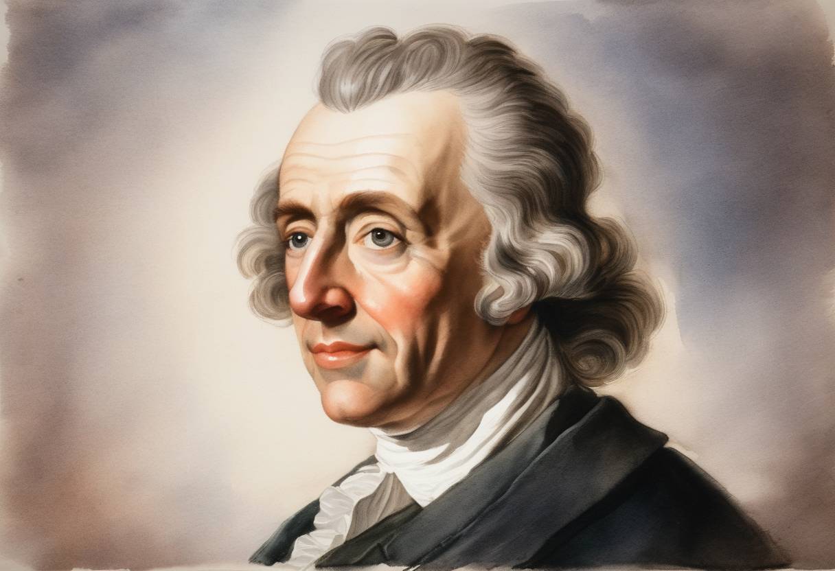 Watercolor painting based depiction of Joseph Priestley, an English theologian, chemist, and philosopher, known for discovering oxygen, is born. (1733)