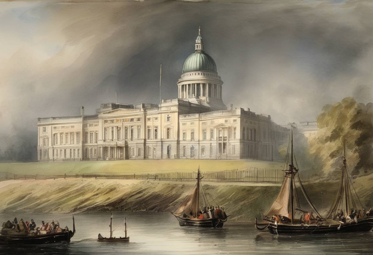 Watercolor painting based depiction of The Government of Ireland Bill, also known as the First Irish Home Rule Bill, was rejected by the UK House of Commons. (1849)