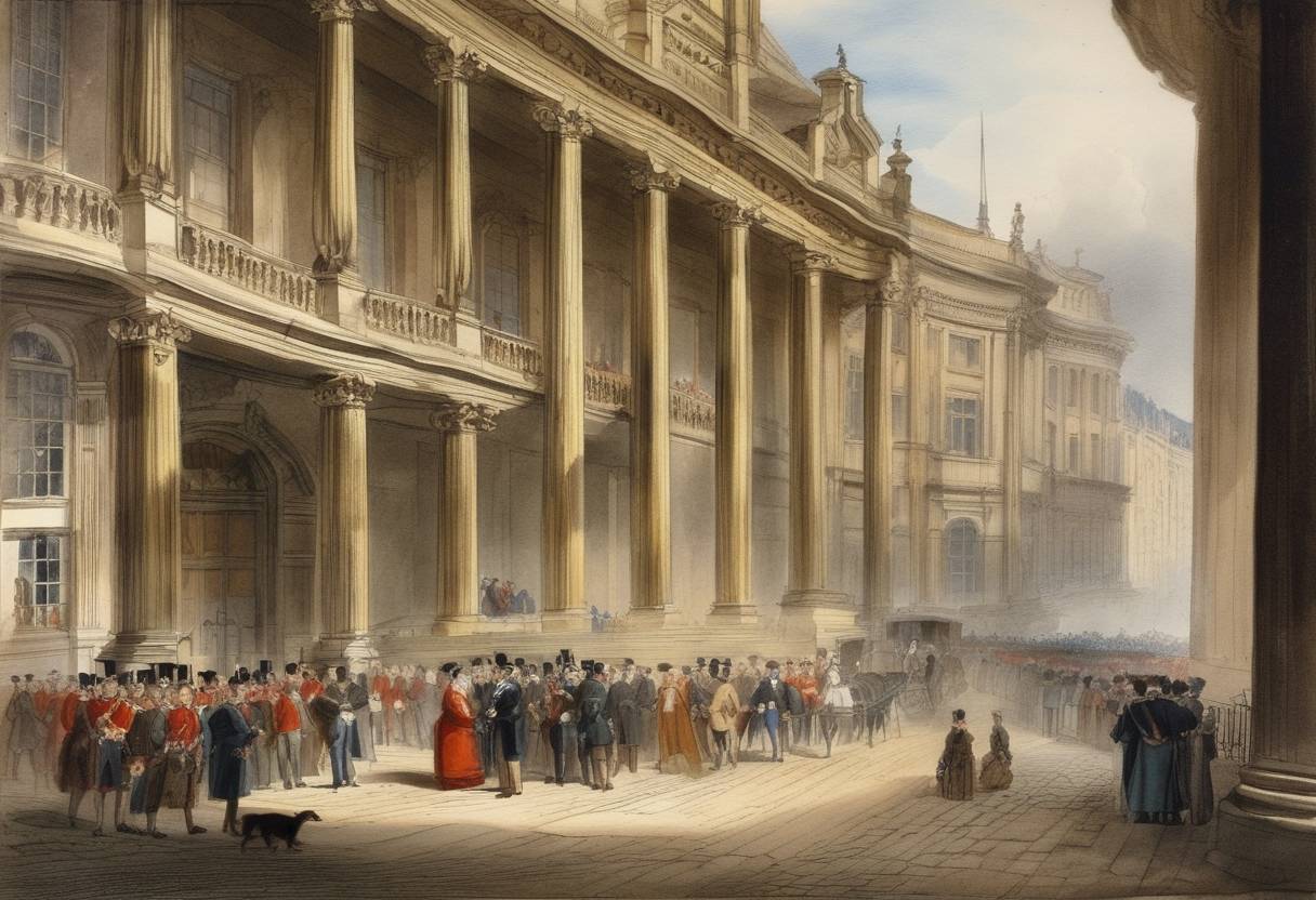 Watercolor painting based depiction of Belgium's National Congress adopted the country's constitution, establishing Belgium as a constitutional monarchy. (1831)