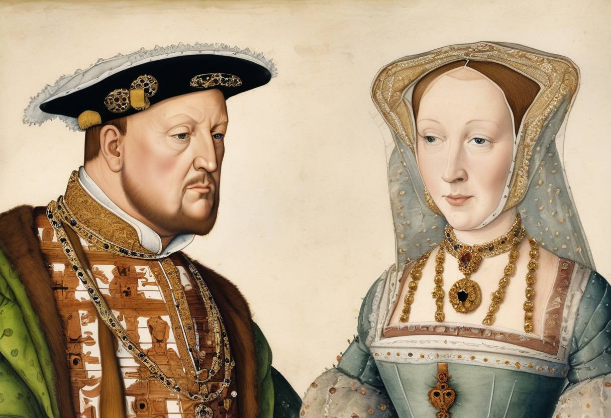 Watercolor painting based depiction of King Henry VIII of England married Anne of Cleves, his fourth wife. (1540)