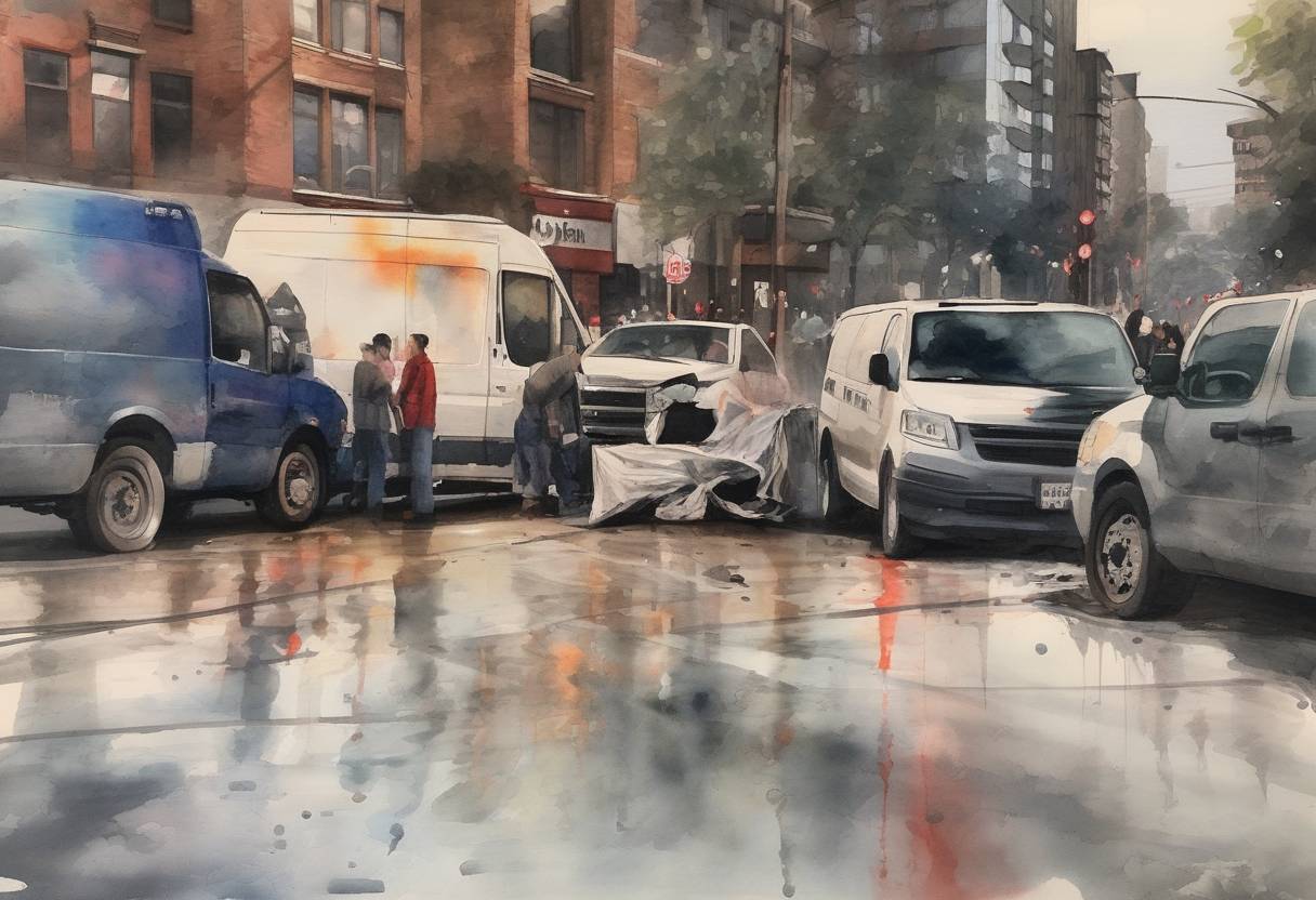 Watercolor painting based depiction of A van attack occurred in Toronto, Canada, resulting in the deaths of 10 people and injuries to 16 others. The attack was carried out by Alek Minassian. (2018)