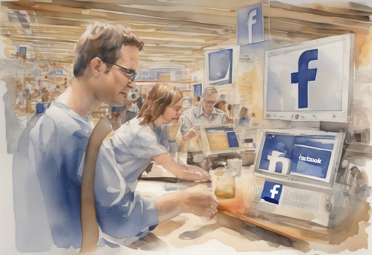 Watercolor painting based depiction of Facebook holds its initial public offering (IPO), raising $16 billion, making it one of the largest IPOs in technology and Internet history. (2012)