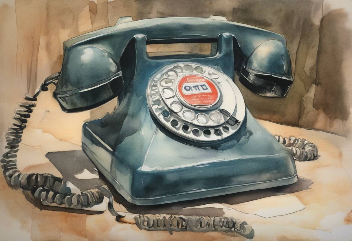 Watercolor painting based depiction of In Haleyville, Alabama, the first 9-1-1 emergency telephone system goes into service. (1968)