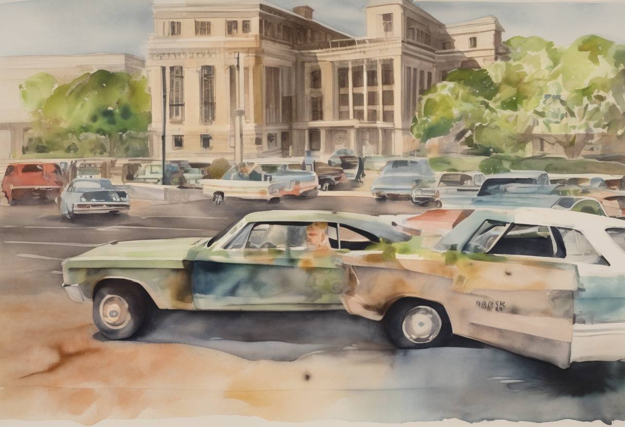 Watercolor painting based depiction of Charles Whitman kills 16 people in a shooting rampage at the University of Texas at Austin. (1966)