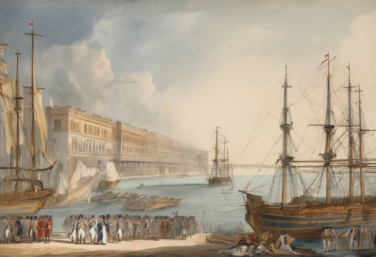 Watercolor painting based depiction of Napoleon Bonaparte left Egypt to return to France, abandoning his army. This marked the end of the French campaign in Egypt and Syria, which had begun in 1798. (1799)