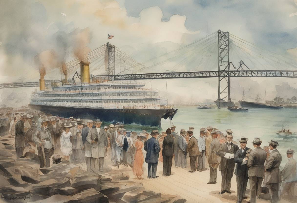 Watercolor painting based depiction of Theodore Roosevelt became the first sitting U.S. president to make an official trip outside the continental United States, visiting Panama to inspect the construction of the Panama Canal. (1906)