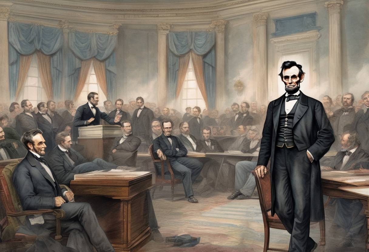 Watercolor painting based depiction of Abraham Lincoln was re-elected as President of the United States, defeating Democratic candidate George B. McClellan during the American Civil War. (1864)