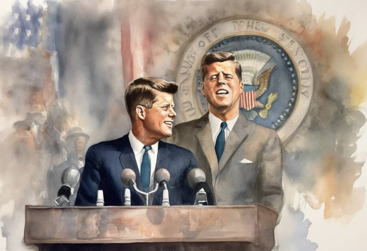 Watercolor painting based depiction of John F. Kennedy was elected as the 35th President of the United States, defeating Vice President Richard Nixon. (1960)