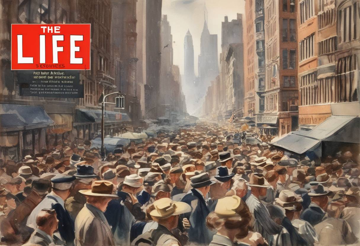 Watercolor painting based depiction of The first issue of Life magazine is published as a photojournalism magazine, becoming one of the most popular and influential publications in the United States. (1936)