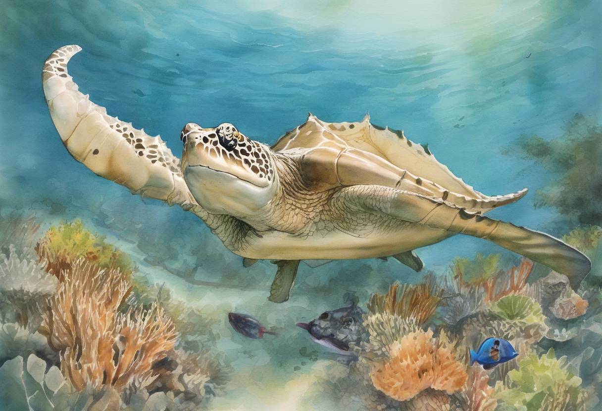 Watercolor painting based depiction of Steve Irwin, the Australian wildlife expert and television personality, died after being pierced in the chest by a stingray barb while filming a documentary in the Great Barrier Reef. (2006)