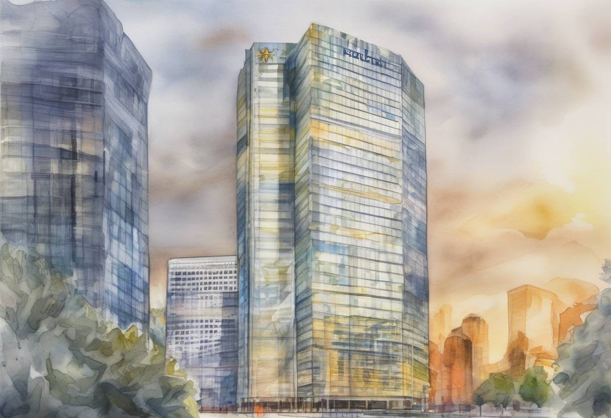 Watercolor painting based depiction of The European Central Bank announced a series of measures to stimulate the Eurozone economy, including cutting interest rates and expanding its quantitative easing program. (2016)