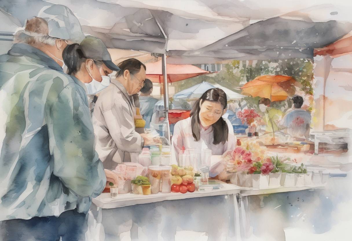 Watercolor painting based depiction of The World Health Organization reports that the number of COVID-19 cases outside China has surpassed those within China for the first time, marking a significant point in the global spread of the virus. (2020)