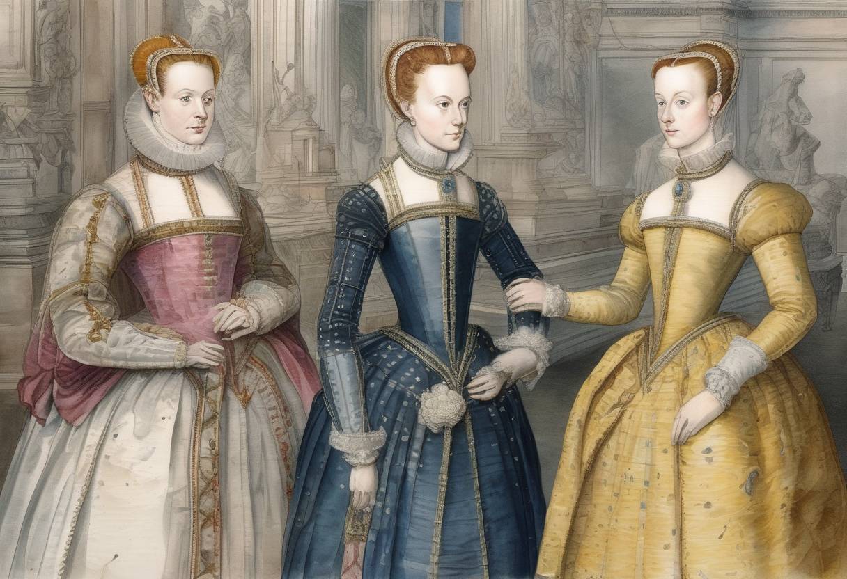 Watercolor painting based depiction of Mary, Queen of Scots, married the French Dauphin, Francis, who later became King Francis II of France. (1558)