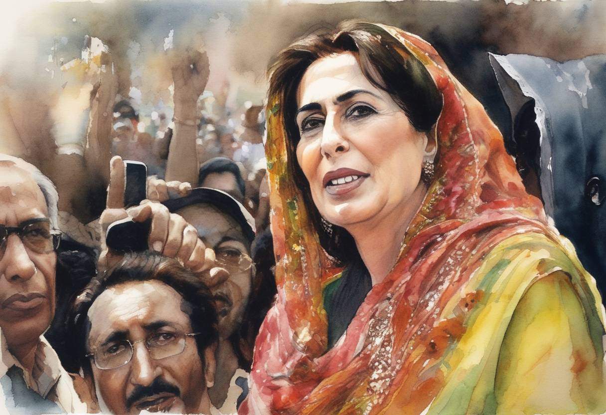 Watercolor painting based depiction of Benazir Bhutto, former Prime Minister of Pakistan, was assassinated in a combined shooting and bombing attack during a political rally in Rawalpindi. (2007)
