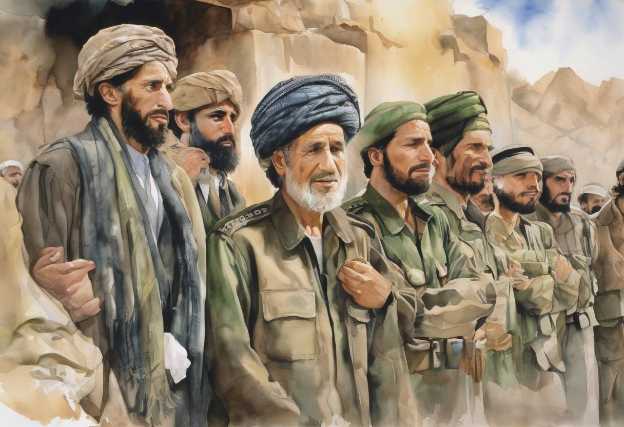 Watercolor painting based depiction of Ahmed Shah Massoud, the leader of the Northern Alliance in Afghanistan, was assassinated by al-Qaeda operatives posing as journalists. This event occurred just two days before the September 11 attacks in the United States and had significant implications for the subsequent U.S. invasion of Afghanistan. (2001)