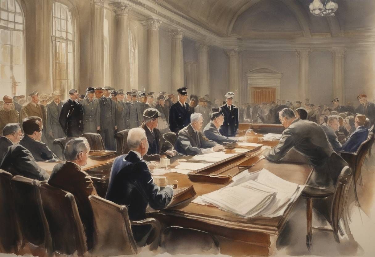 Watercolor painting based depiction of The U.S. government, through the Selective Training and Service Act of 1940, executed the first peacetime draft in American history. (1940)