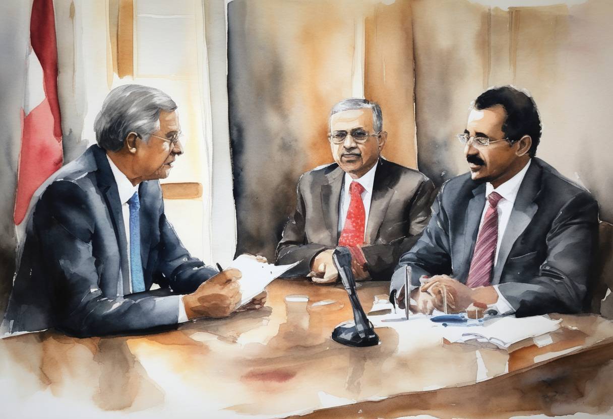 Watercolor painting based depiction of Yemen peace talks were announced to take place in Switzerland under the auspices of the United Nations, led by the UN Special Envoy for Yemen to help end the conflict in the country. (2015)