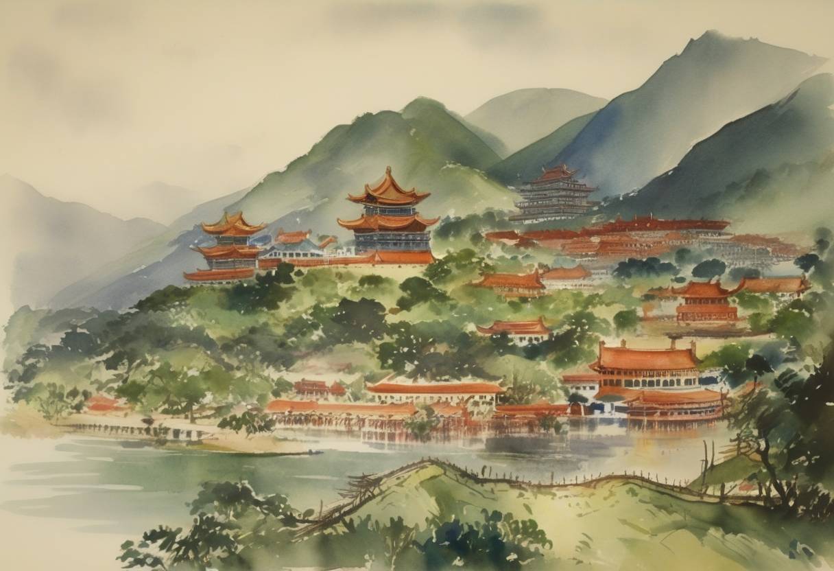 Watercolor painting based depiction of The Chinese National Government on Taiwan issued a final plan for the implementation of the world-known overseas Chinese students program. (1949)