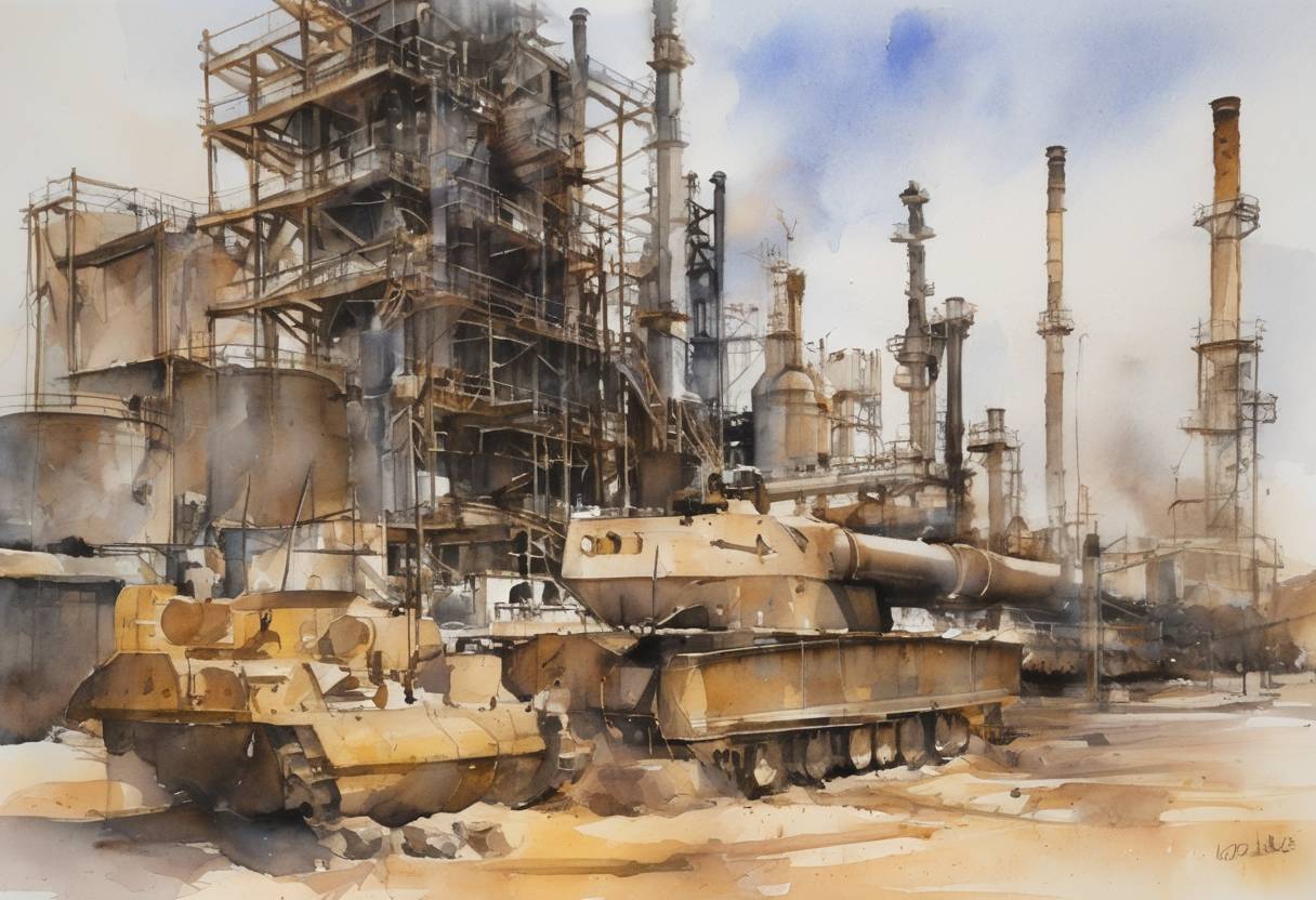 Watercolor painting based depiction of In a significant development, anti-Gaddafi forces captured the strategic oil refinery town of Zawiya in Libya, a crucial step towards the liberation of the capital city, Tripoli, amid the First Libyan Civil War. (2011)