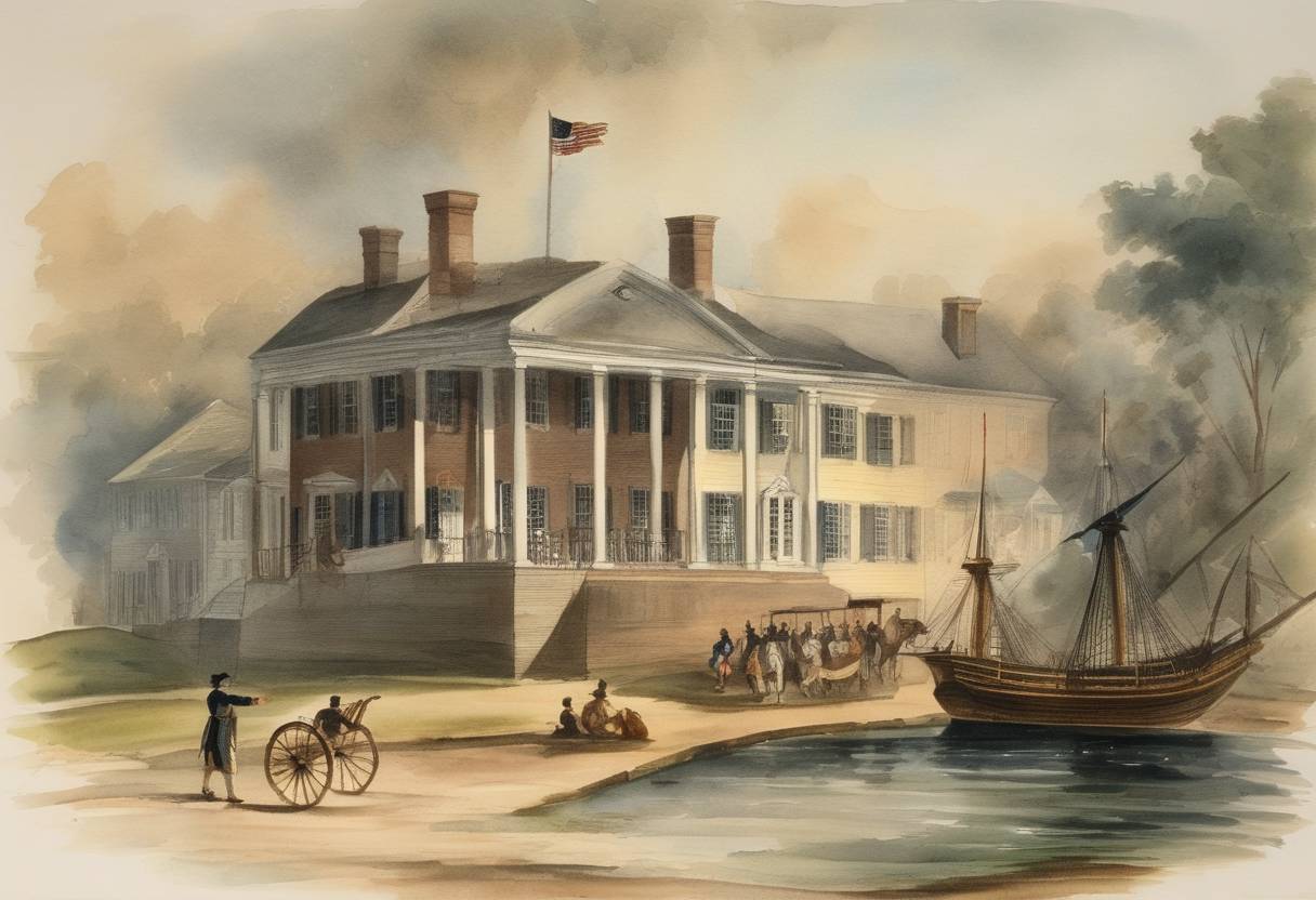 Watercolor painting based depiction of Maryland became the seventh state to ratify the United States Constitution. (1788)