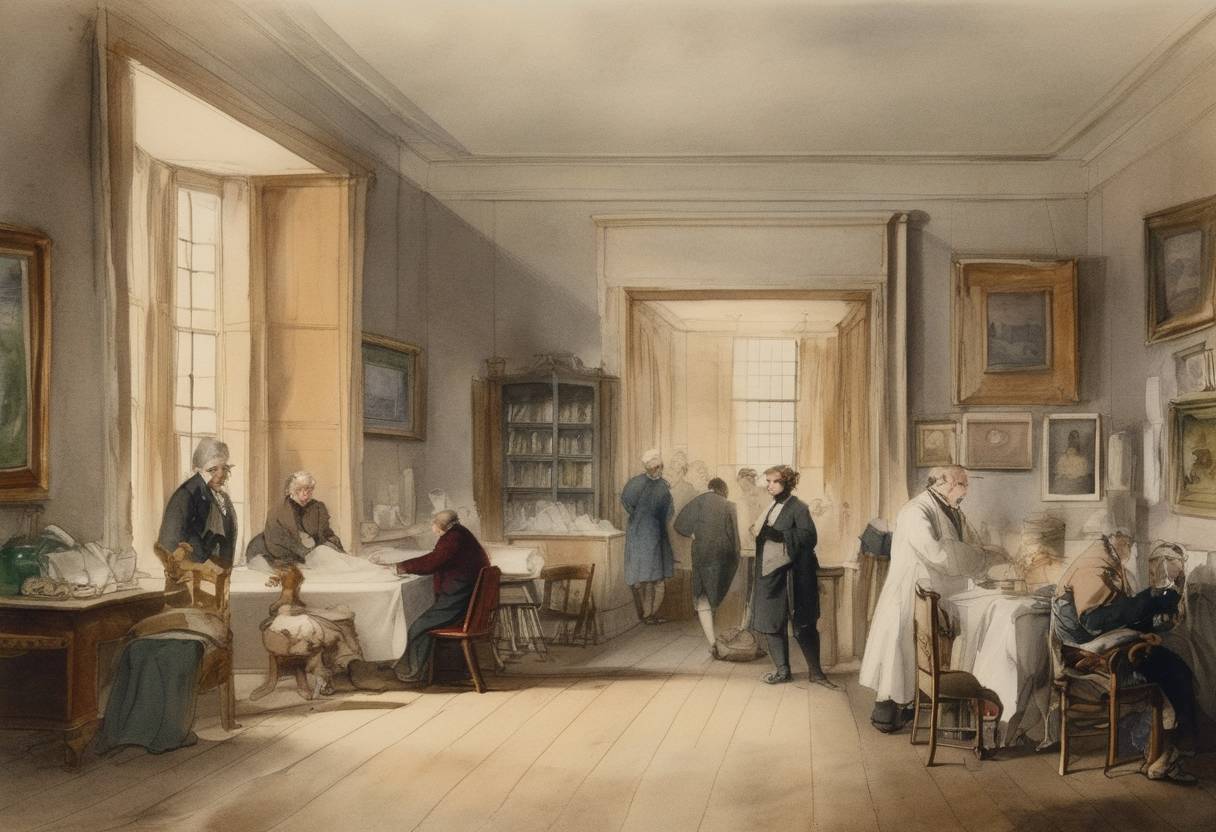 Watercolor painting based depiction of Sir James Young Simpson, a Scottish physician, discovered the anesthetic properties of chloroform, widely changing practices in surgical procedures. (1847)