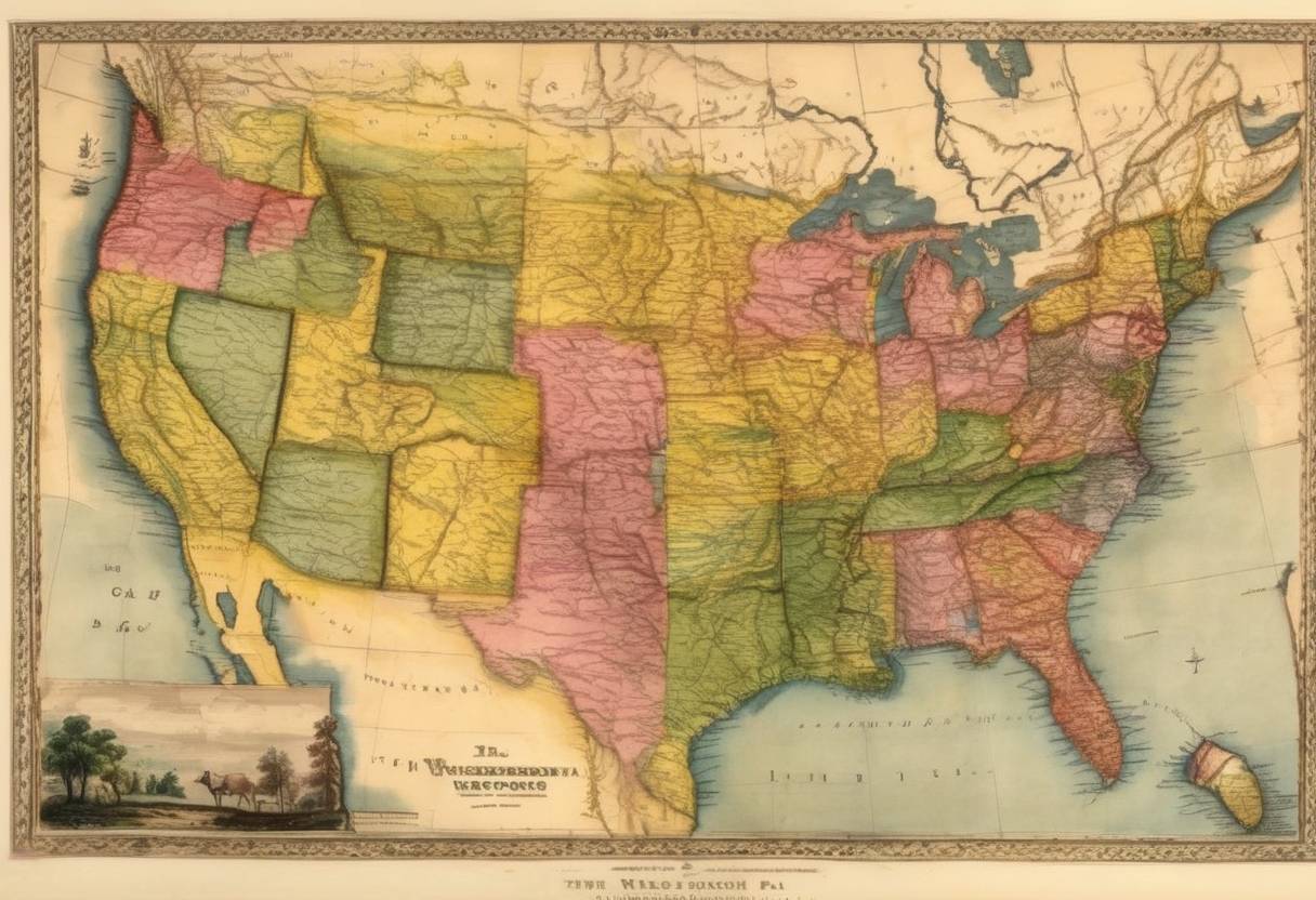 Watercolor painting based depiction of The Wisconsin Territory was admitted as the 30th state of the United States of America, known as the State of Wisconsin. (1848)