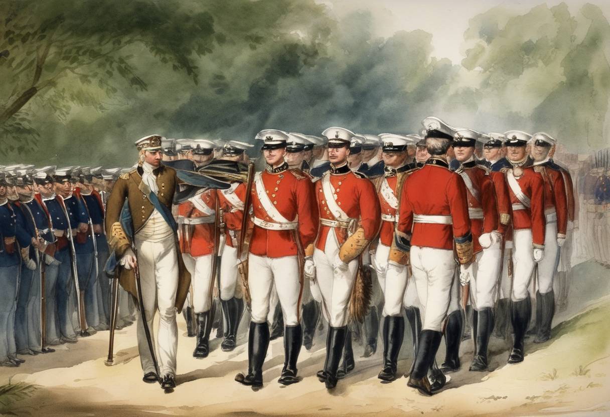 Watercolor painting based depiction of The U.S. Marine Corps was re-established as part of the United States Navy by the Act of July 11, 1798. (1798)