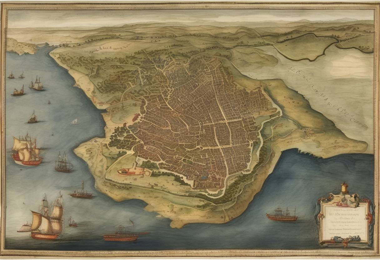 Watercolor painting based depiction of The British crown colony of New York was subdivided into 12 counties, establishing much of the administrative structure used today. (1683)