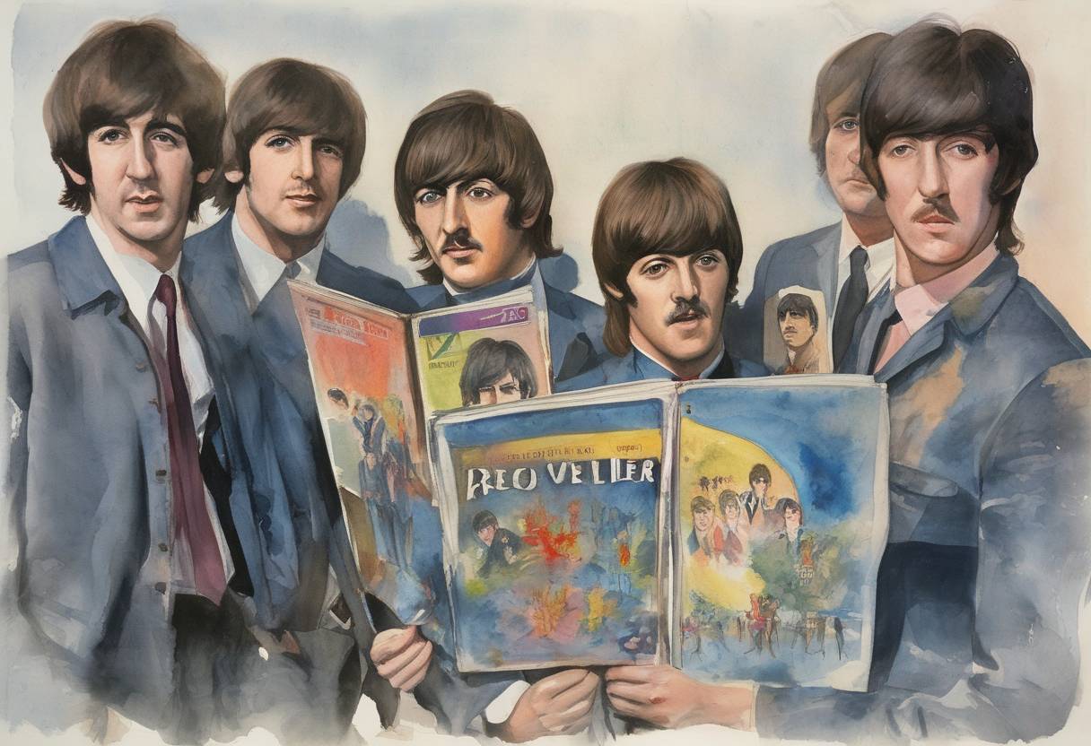Watercolor painting based depiction of The Beatles released their album 'Revolver' in the United Kingdom. (1966)